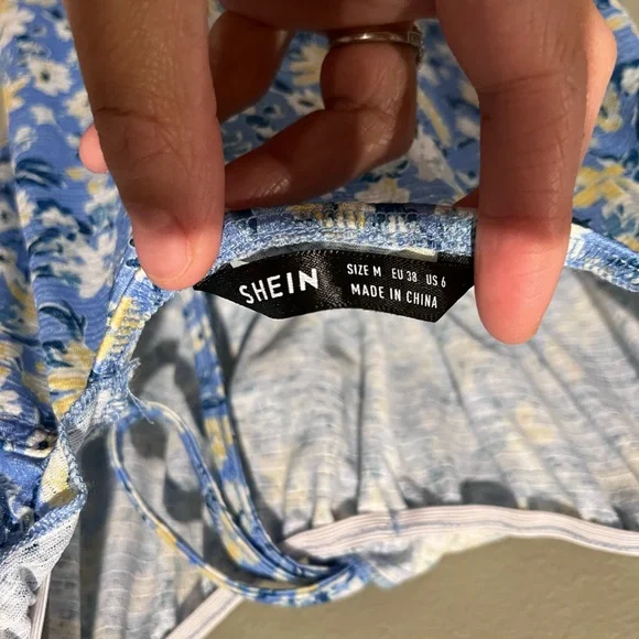 NWT Blue Floral Bodycon Ruffle Sun Dress Summer Spring SHEIN Vacation - Picture 9 of 12